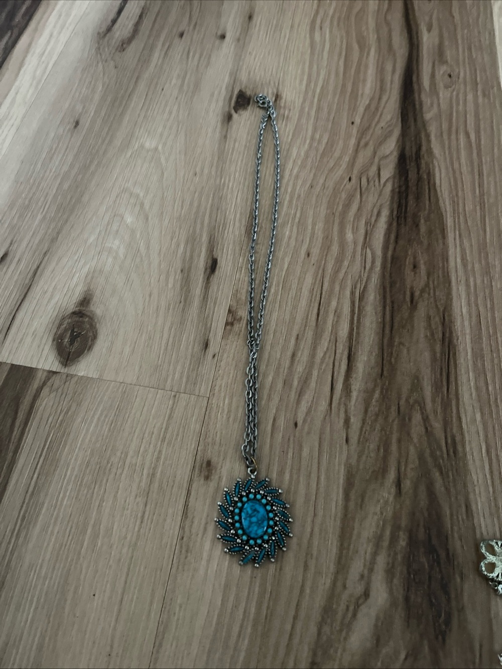 JJ Jonette Jewelry Pendant Necklace Faux Turquoise Petit Point Southwestern